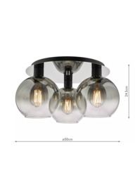 Där Lycia Flush 3 Arm Mirror Ceiling Light, Black Ombre - thumbnail 5