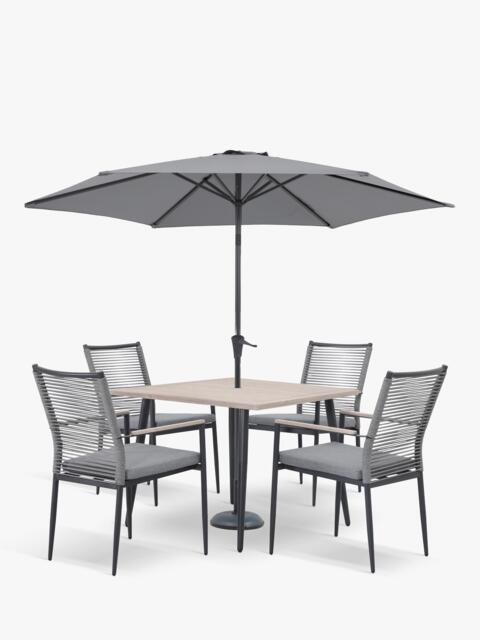 KETTLER Merano 4-Seater Square Garden Dining Table & Chairs Set with Parasol & Base, Grey - image 1