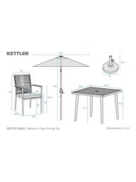 KETTLER Merano 4-Seater Square Garden Dining Table & Chairs Set with Parasol & Base, Grey - thumbnail 3