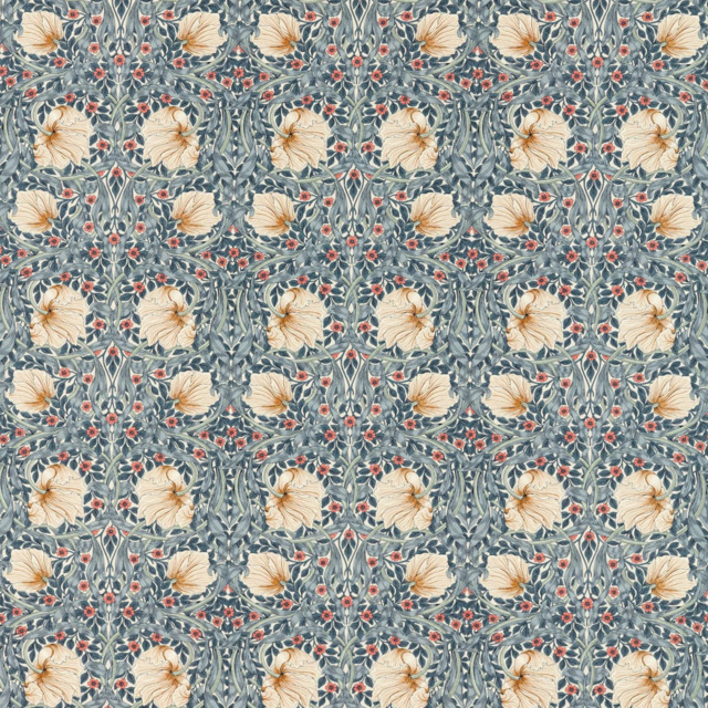 Morris & Co. Pimpernel Made to Measure Curtains or Roman Blind, Woad/Coral - image 1