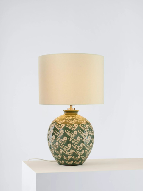 John Lewis Agnes Ceramic Floral Table Lamp, Green - image 1
