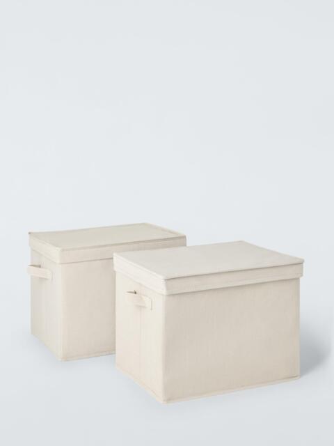 John Lewis Polyester Lidded Storage Boxes, Pack of 2, Ecru - image 1
