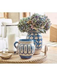 Pottery Barn Patterned Terracotta Clay Vase, H18cm, Blue/Ivory - thumbnail 2