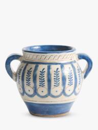 Pottery Barn Patterned Terracotta Clay Vase, H18cm, Blue/Ivory - thumbnail 1