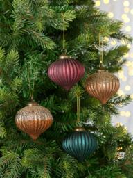 John Lewis Glass Onion Baubles, Box of 9, Gold/Purple - thumbnail 2