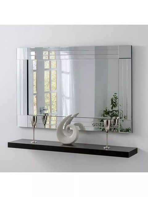 Yearn Bevelled Glass Square Corner Rows Rectangular Frame Wall Mirror, Clear/Black - image 1