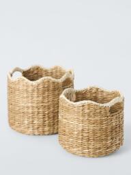 John Lewis Scallop Edge Bulrush Storage Baskets, Set of 2, Natural