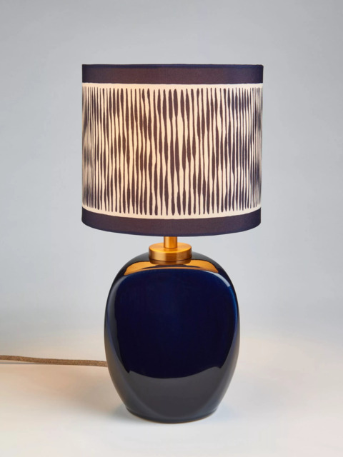 John Lewis X Collagerie Ikat Stripe Print Small Faceted Ceramic Table Lamp, Blue - image 1