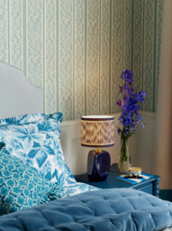 John Lewis X Collagerie Ikat Stripe Print Small Faceted Ceramic Table Lamp, Blue - thumbnail 2
