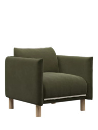 Cozmo Cozy Armchair, Dark Green Velvet Natural Piping - thumbnail 1