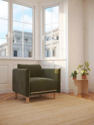 Cozmo Cozy Armchair, Dark Green Velvet Natural Piping - thumbnail 3