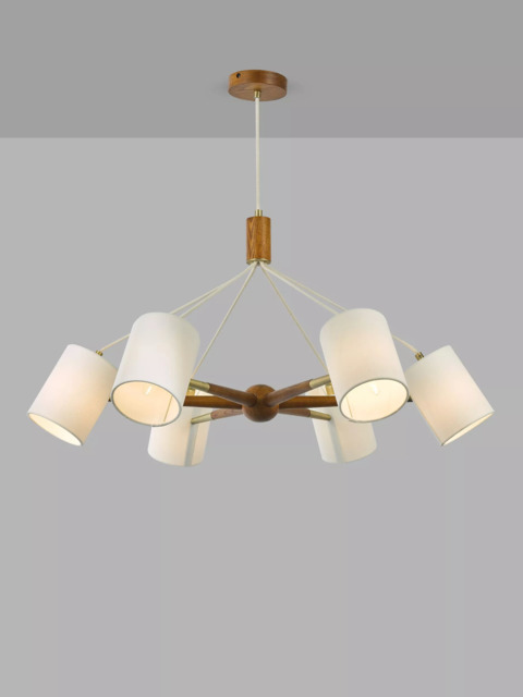 John Lewis Spindle 6 Arm Ceiling Light, Walnut/Antique Brass - image 1