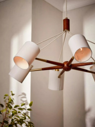 John Lewis Spindle 6 Arm Ceiling Light, Walnut/Antique Brass - thumbnail 2