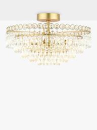 Laura Ashley Enid Semi Flush Crystal Pendant Ceiling Light, Antique Brass
