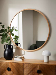 John Lewis Slim Solid Oak Wood Round Wall Mirror - thumbnail 2