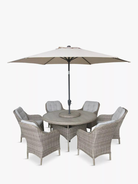 LG Outdoor St Tropez 6-Seater Round Garden Dining Table & Chairs Set with Parasol - image 1