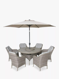 LG Outdoor St Tropez 6-Seater Round Garden Dining Table & Chairs Set with Parasol - thumbnail 1
