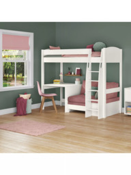 Stompa Uno S 21 High Sleeper Bed Frame with Fixed Desk, Pink Blossom - thumbnail 2