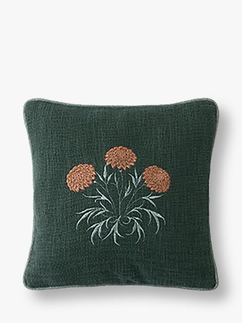 William Morris At Home Carnation Embroidered Cushion, Green - image 1