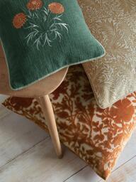 William Morris At Home Carnation Embroidered Cushion, Green - thumbnail 3