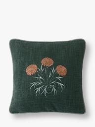 William Morris At Home Carnation Embroidered Cushion, Green - thumbnail 1