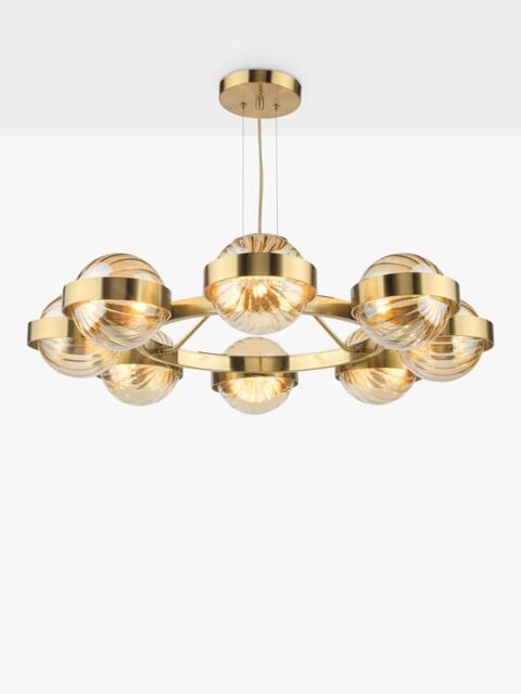 Där Ophira 8 Light Glass Shade Pendant Ceiling Light, Antique Gold/Amber - image 1