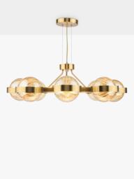 Där Ophira 8 Light Glass Shade Pendant Ceiling Light, Antique Gold/Amber - thumbnail 4