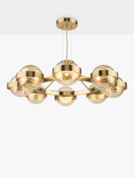 Där Ophira 8 Light Glass Shade Pendant Ceiling Light, Antique Gold/Amber - thumbnail 1