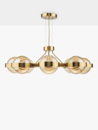 Där Ophira 8 Light Glass Shade Pendant Ceiling Light, Antique Gold/Amber - thumbnail 5