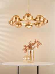 Där Ophira 8 Light Glass Shade Pendant Ceiling Light, Antique Gold/Amber - thumbnail 2