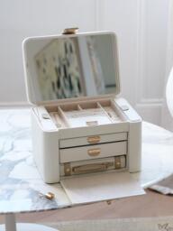 The Dulwich Belgravia Leather Jewellery Box, Cream/Mink - thumbnail 2
