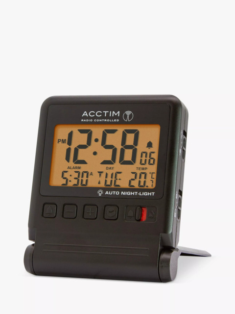 Acctim Radio Controlled Digital Travel Alarm Clock, Black - image 1