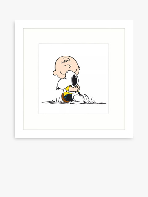 John Lewis Peanuts 'Snoopy & Charlie Brown Hug' Framed Print & Mount, 32 x 32cm, White/Multi