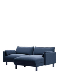 Cozmo Cozy 3 Seater RHF Chaise Sofa, Blue Velvet Blue Piping - thumbnail 1