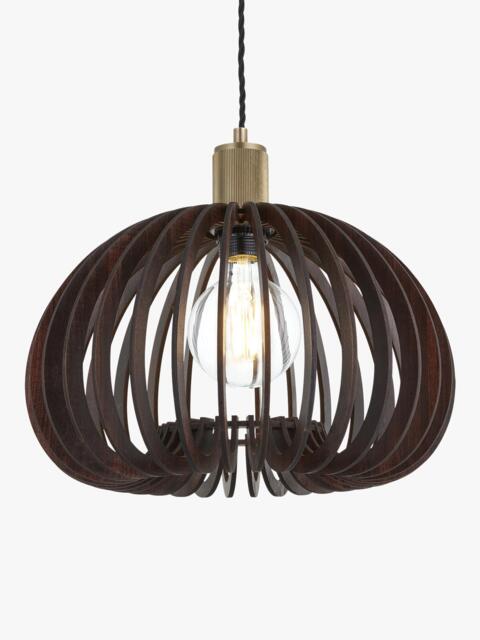 Industville Rift Wood Mushroom Pendant Ceiling Light, Dark Brown/Brass - image 1