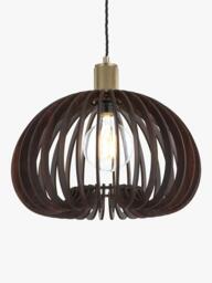 Industville Rift Wood Mushroom Pendant Ceiling Light, Dark Brown/Brass - thumbnail 1
