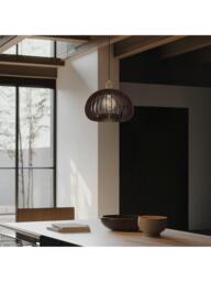Industville Rift Wood Mushroom Pendant Ceiling Light, Dark Brown/Brass - thumbnail 2