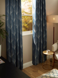 John Lewis Deco Fan Weave Pair Lined Eyelet Curtains, Navy - thumbnail 4