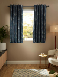 John Lewis Deco Fan Weave Pair Lined Eyelet Curtains, Navy - thumbnail 5