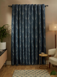 John Lewis Deco Fan Weave Pair Lined Eyelet Curtains, Navy - thumbnail 6