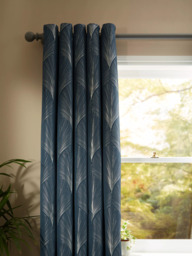 John Lewis Deco Fan Weave Pair Lined Eyelet Curtains, Navy - thumbnail 1