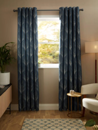 John Lewis Deco Fan Weave Pair Lined Eyelet Curtains, Navy - thumbnail 3