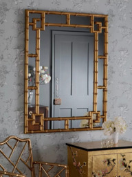 Laura Ashley Shawford Mock Bamboo Rectangular Wall Mirror, 107 x 81cm, Gold - thumbnail 1