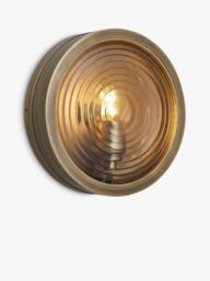 Industville Bulkhead Outdoor/Bathroom Ripple Glass Wall Light, Brass - thumbnail 3