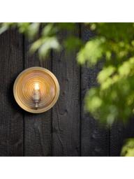 Industville Bulkhead Outdoor/Bathroom Ripple Glass Wall Light, Brass - thumbnail 2