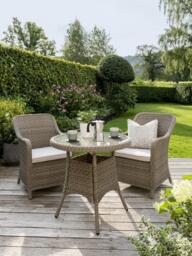 KETTLER Charlbury Woven 2-Seater Round Garden Bistro Table & Chairs Set, Natural - thumbnail 2