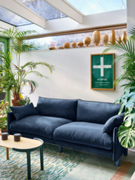 Cozmo Cozy 3 Seater Sofa, Blue Velvet Blue Piping - thumbnail 2