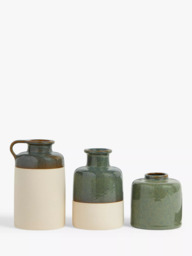 John Lewis Boxed Ceramic Bud Vases, Set of 3, Green - thumbnail 1
