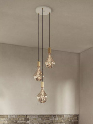 Tala Oak Triple Pendant Cluster Ceiling Light with Voronoi II 3W ES LED Dimmable Tinted Bulbs - thumbnail 4