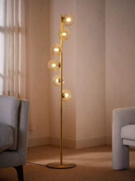 John Lewis Champagne Bubble Glass Floor Lamp, Champagne/Warm Brass - thumbnail 2